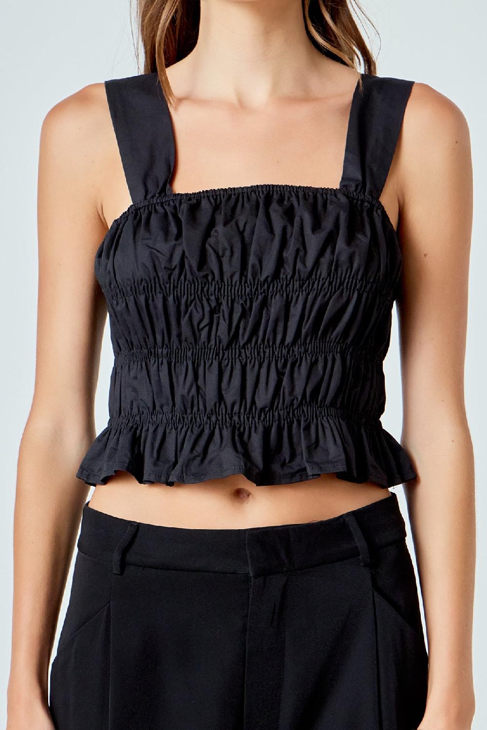 Endless Rose Smocked Ruffle Top BLACK