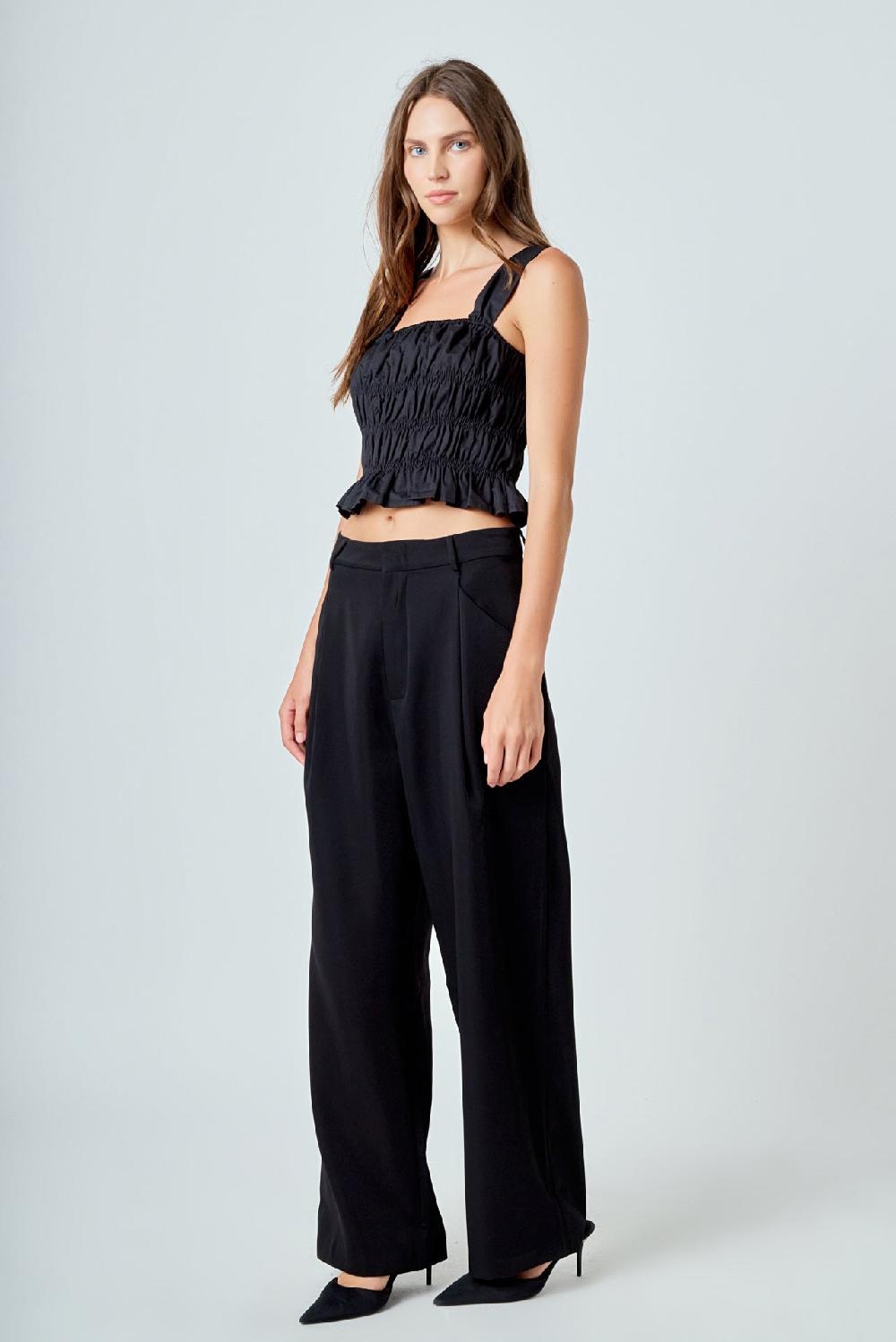 Endless Rose Smocked Ruffle Top BLACK