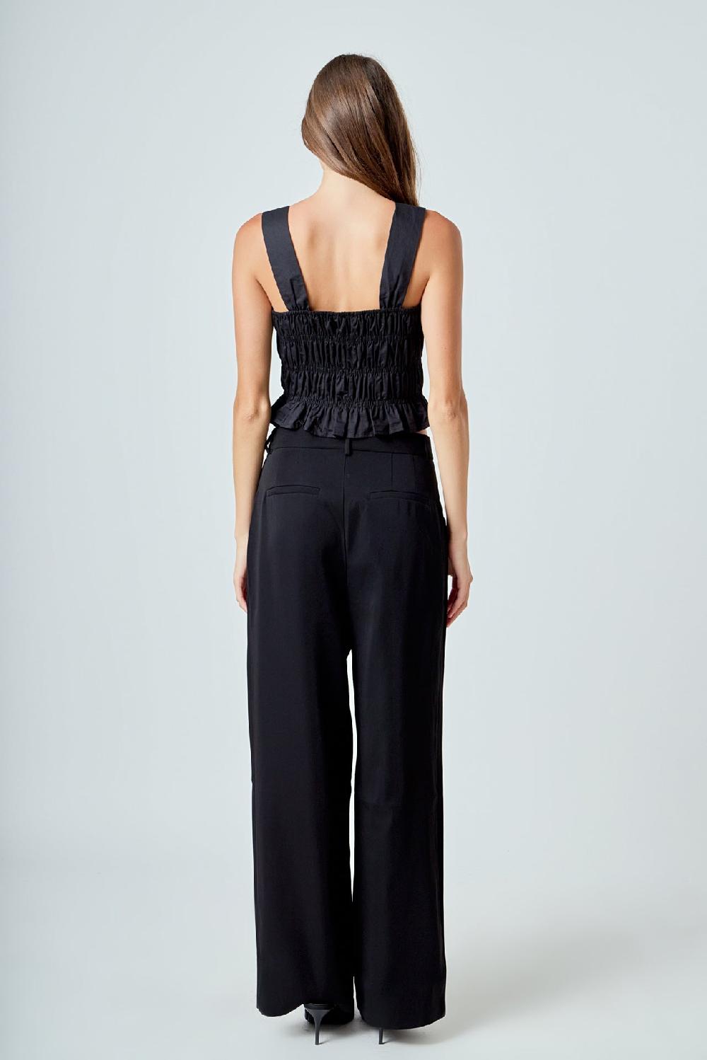 Endless Rose Smocked Ruffle Top BLACK