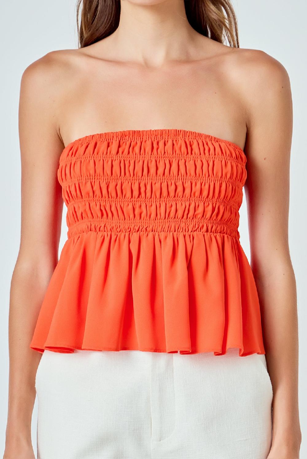 Endless Rose Smocked Strapless Top ORANGE