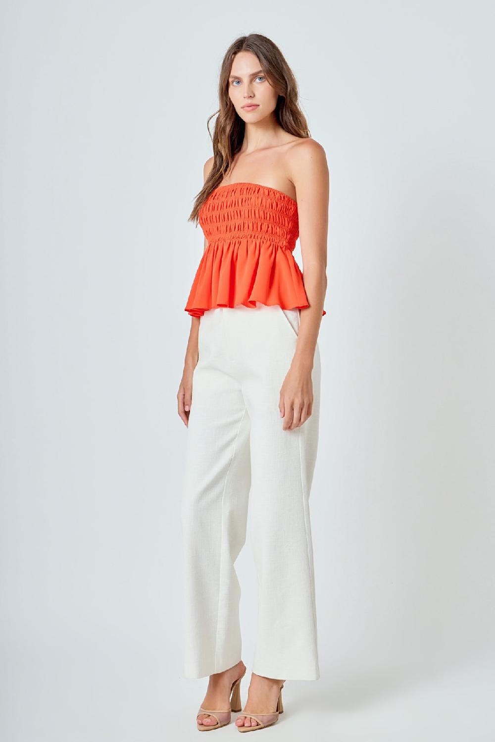 Endless Rose Smocked Strapless Top ORANGE