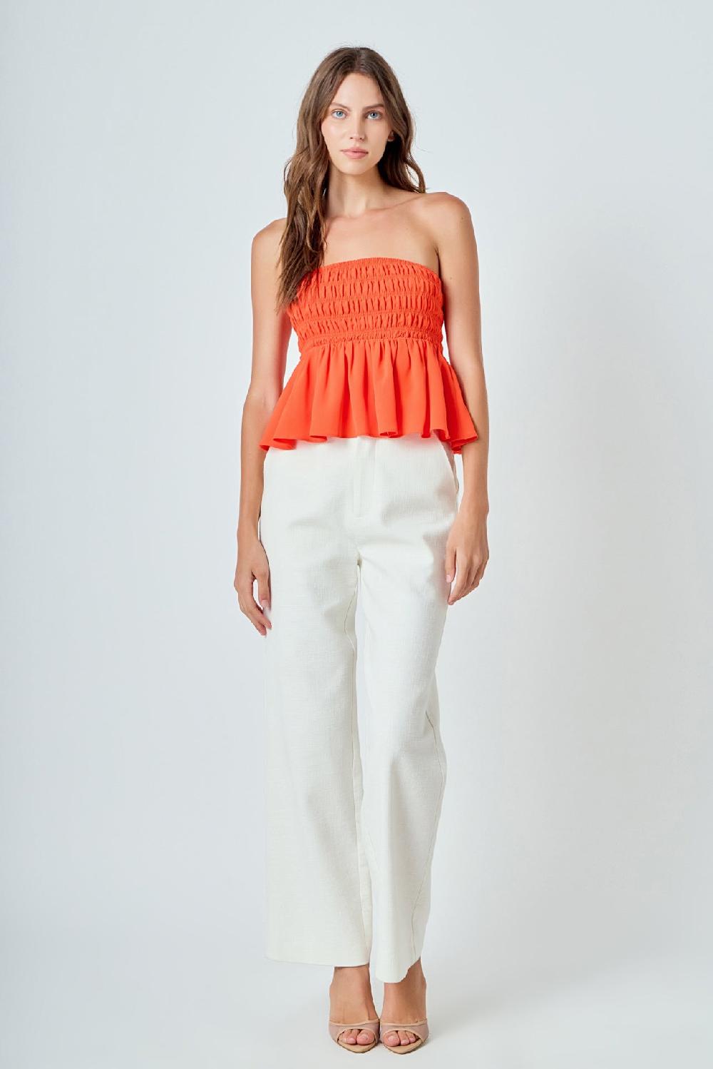 endless rose Smocked Strapless Top ORANGE