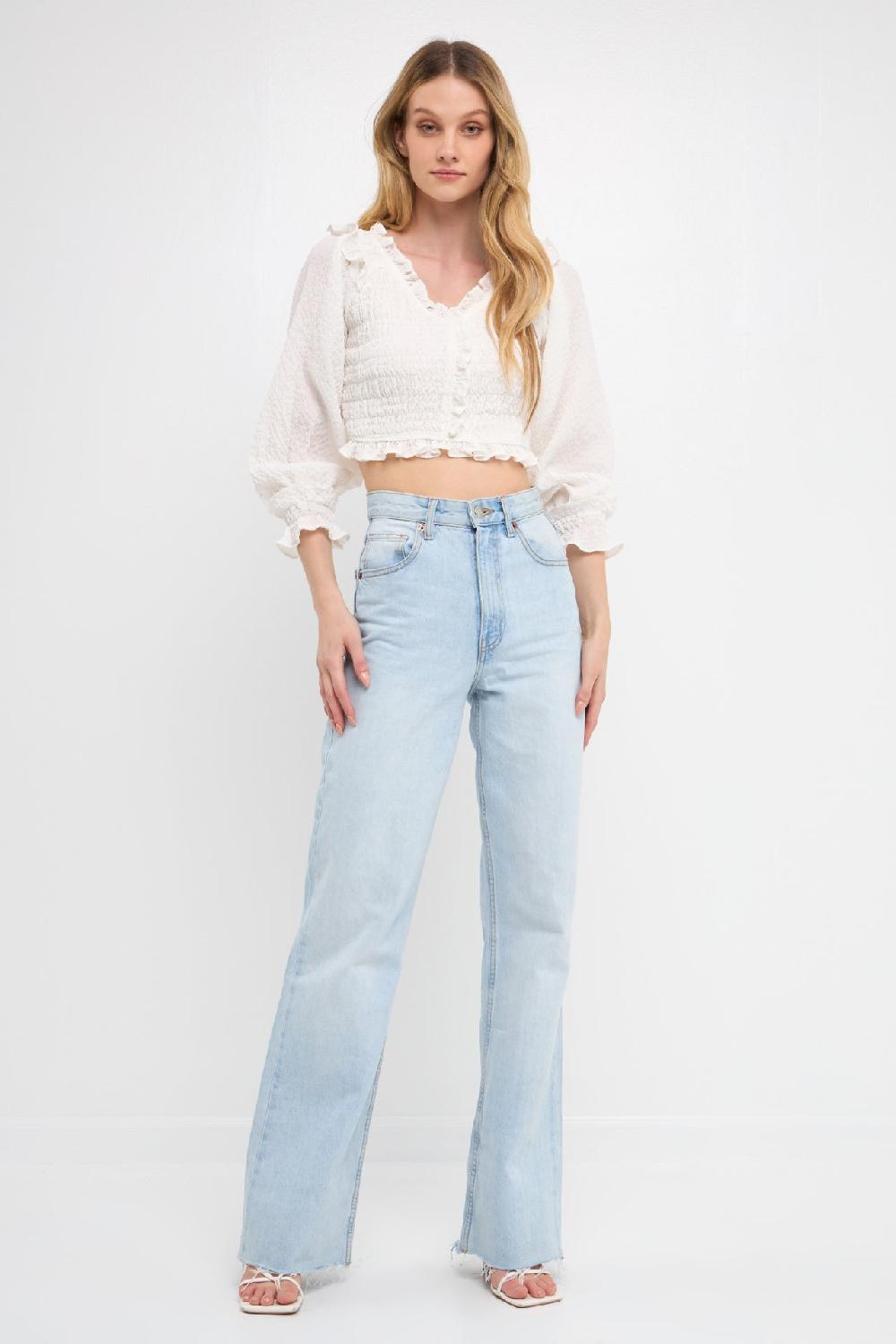 endless rose Smocked Top WHITE