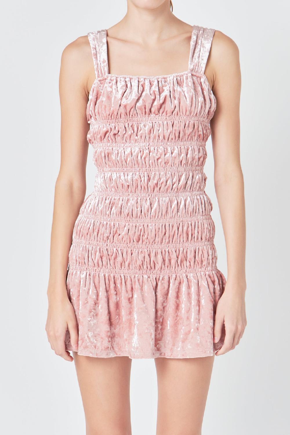 Endless Rose Smocked Velvet Mini Dress BLUSH
