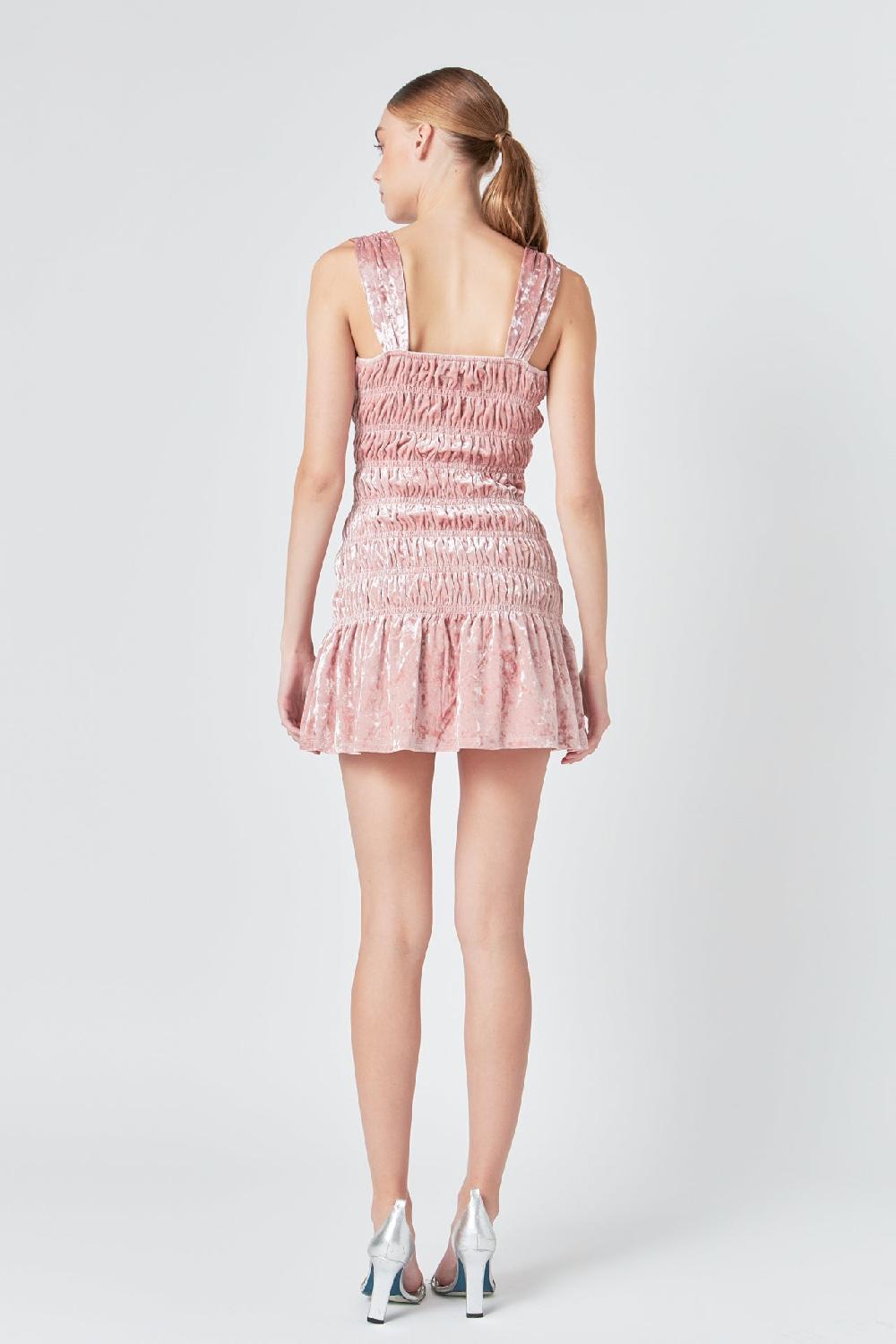 Endless Rose Smocked Velvet Mini Dress BLUSH