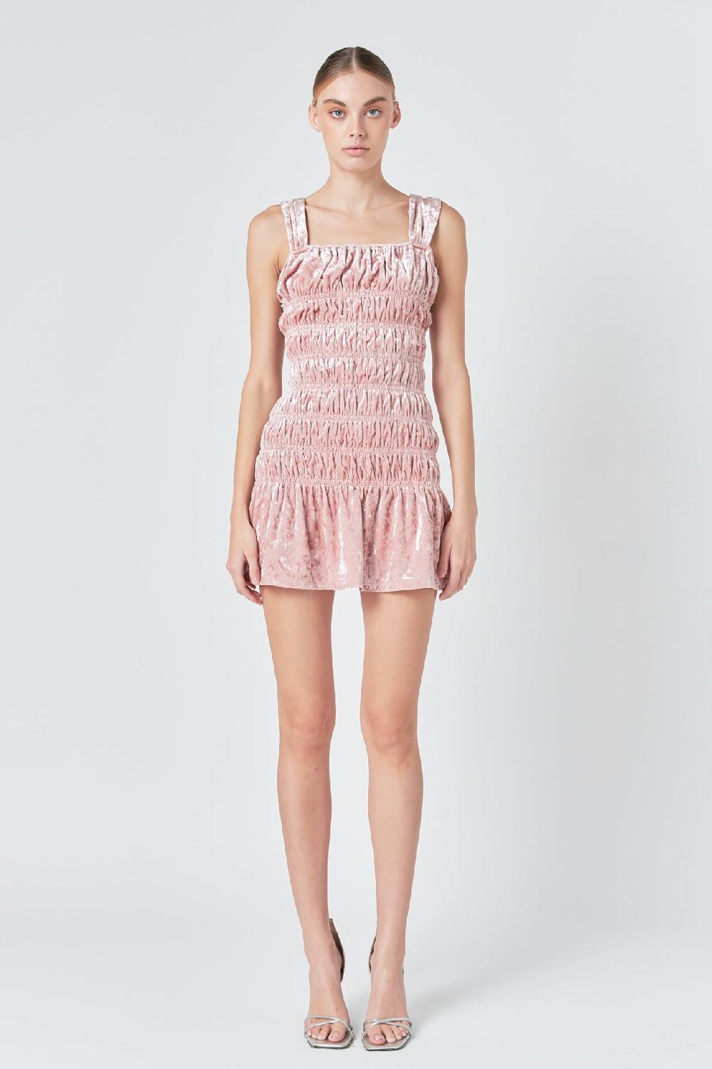endless rose Smocked Velvet Mini Dress BLUSH