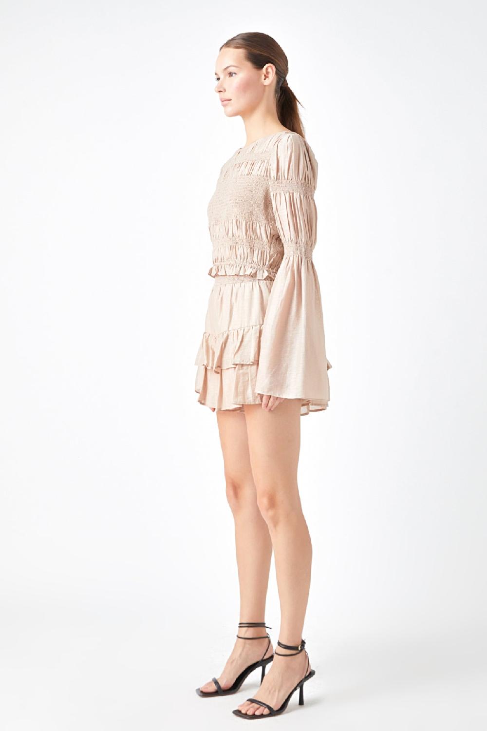 Endless Rose Smocked Waist Skort With Ruffle BEIGE