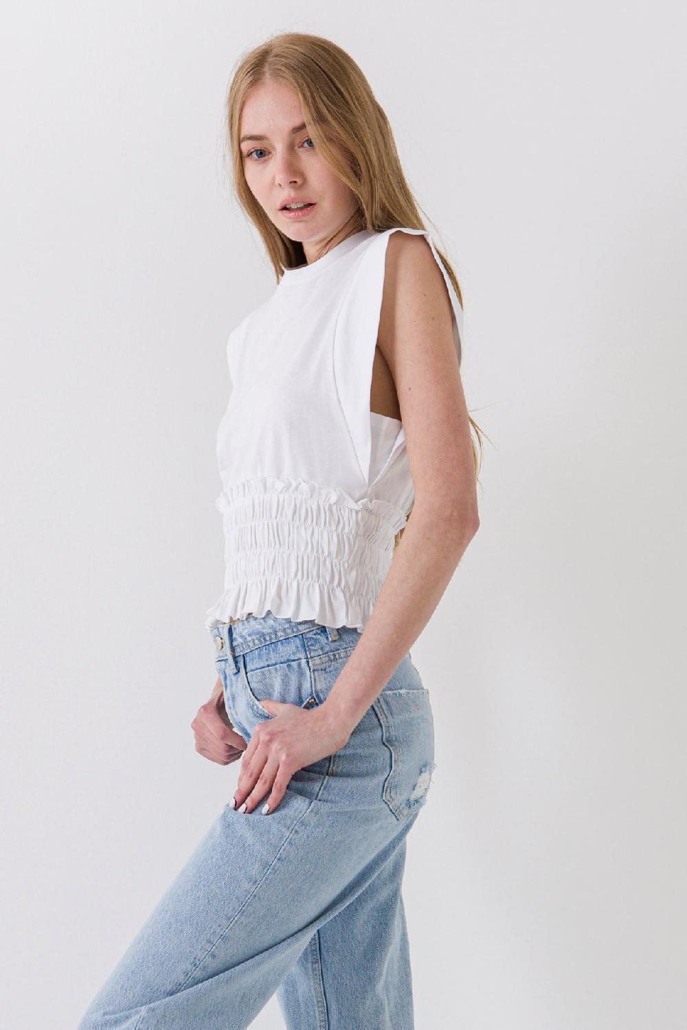 Endless Rose Smocked Waist T-Shirt WHITE