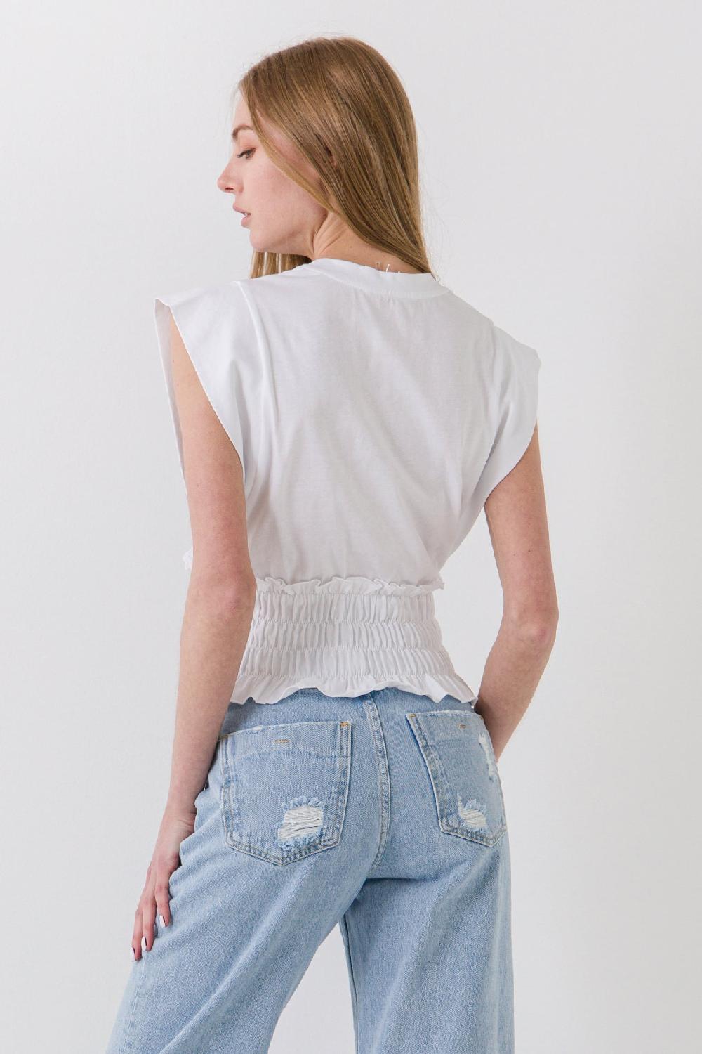 Endless Rose Smocked Waist T-Shirt WHITE