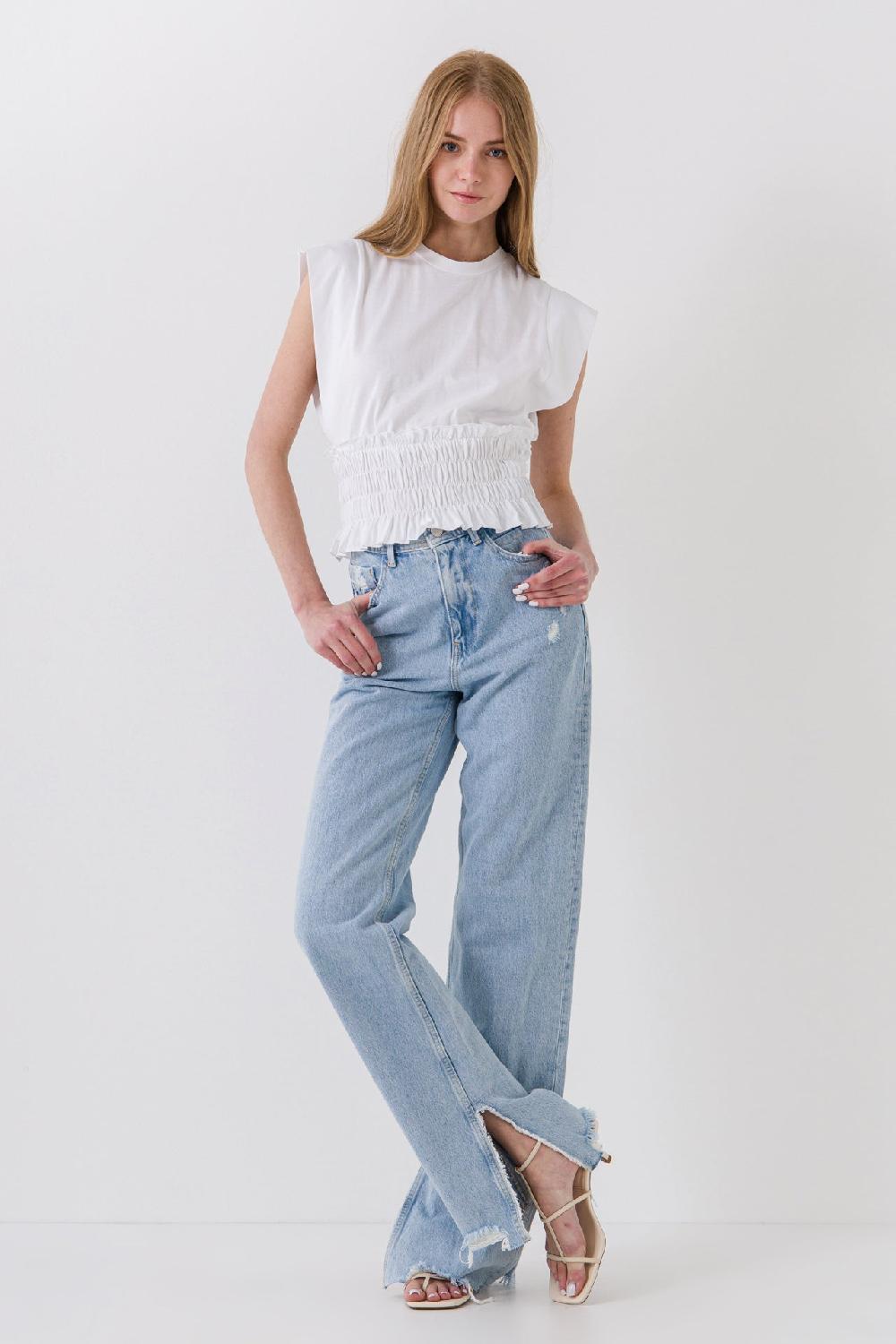 endless rose Smocked Waist T-Shirt WHITE