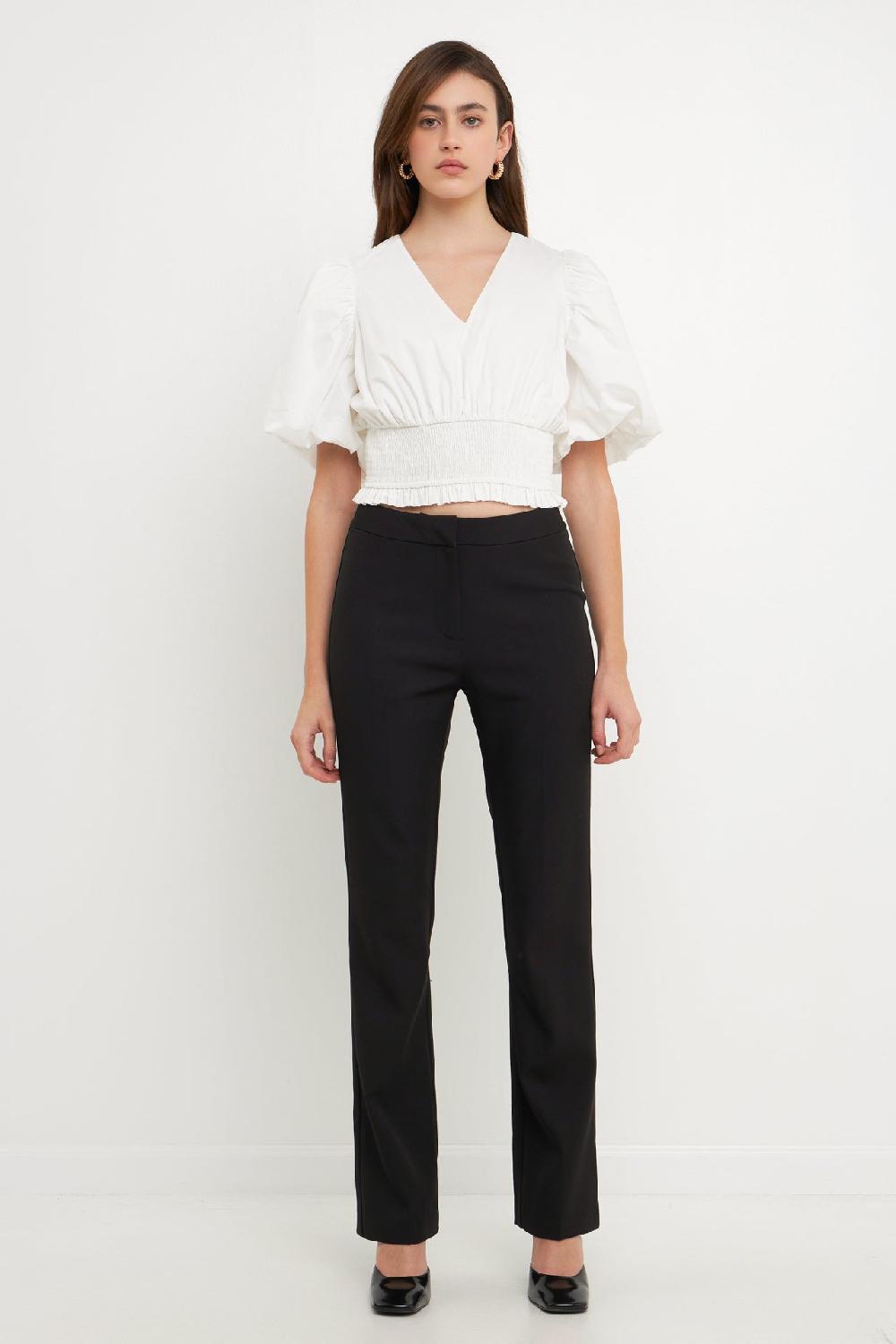 endless rose Smocked waist Top WHITE