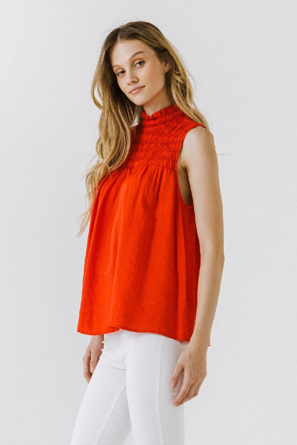Endless Rose Smocked Yoke Halter Top RED