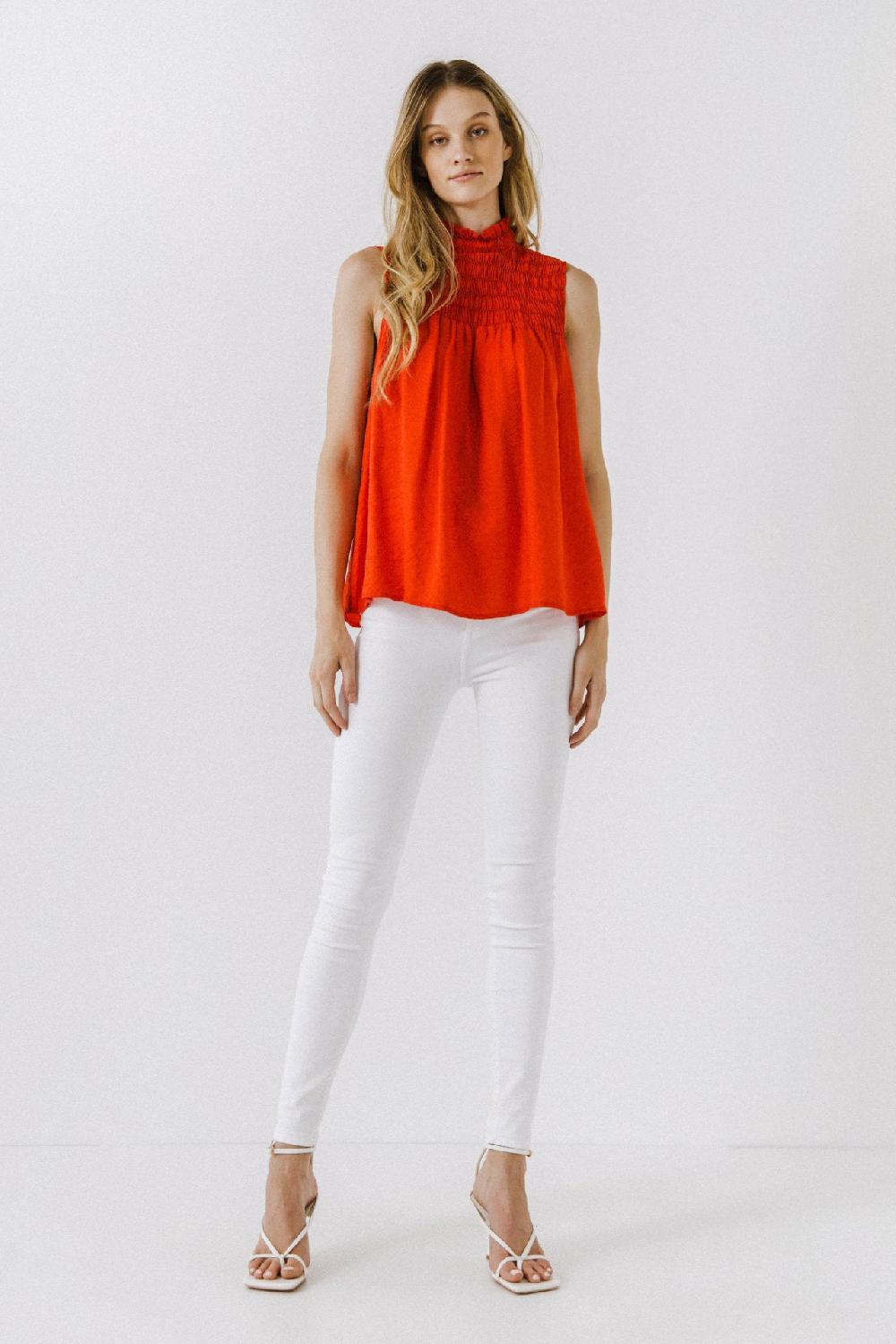 endless rose Smocked Yoke Halter Top RED