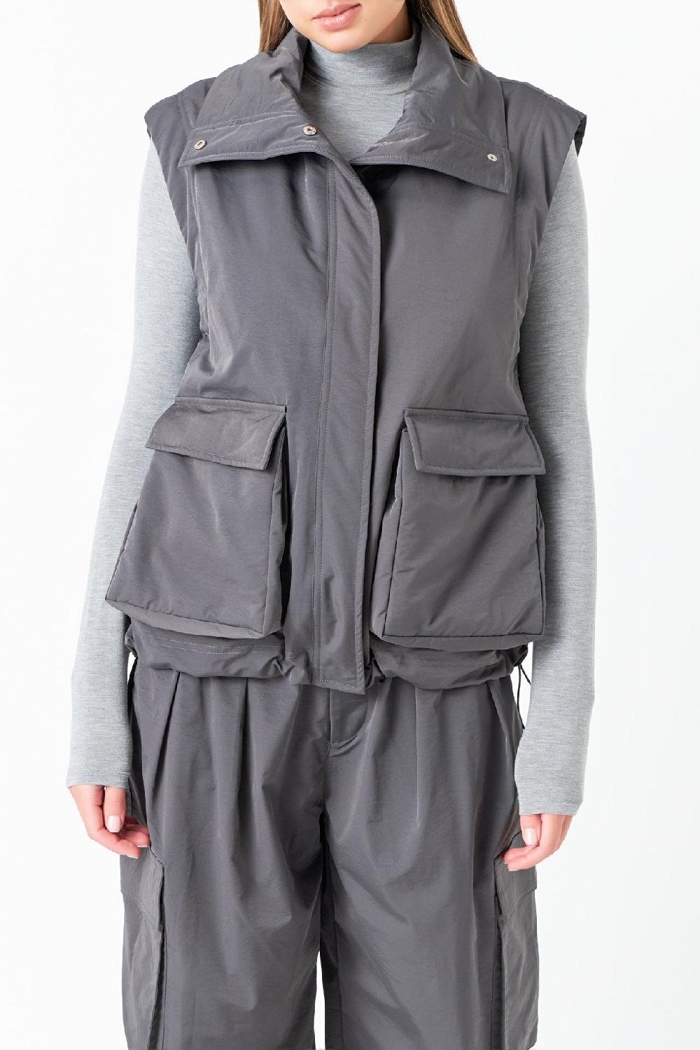 Endless Rose Snap Button Boxy Vest GREY