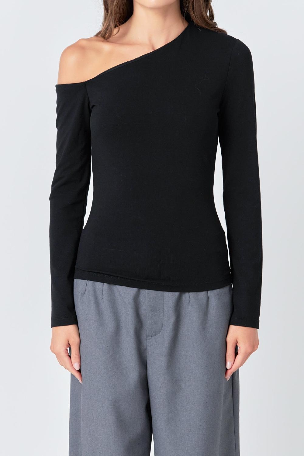 Endless Rose Soft Knit Asymmetrical Top BLACK