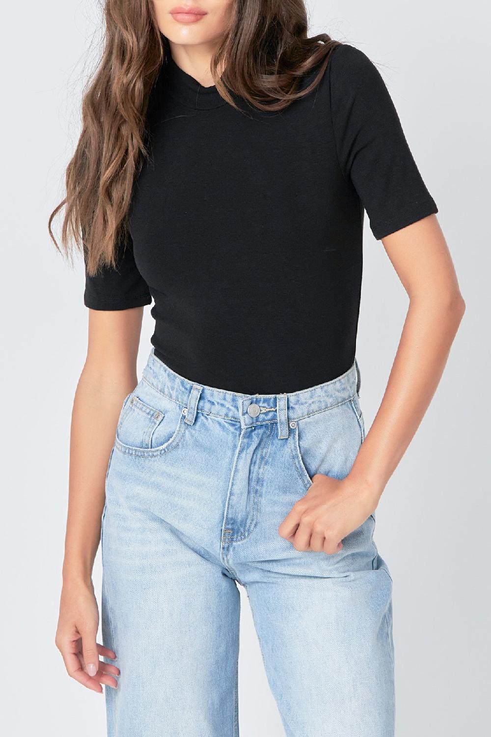 Endless Rose Soft Mock Neck Bodysuit BLACK