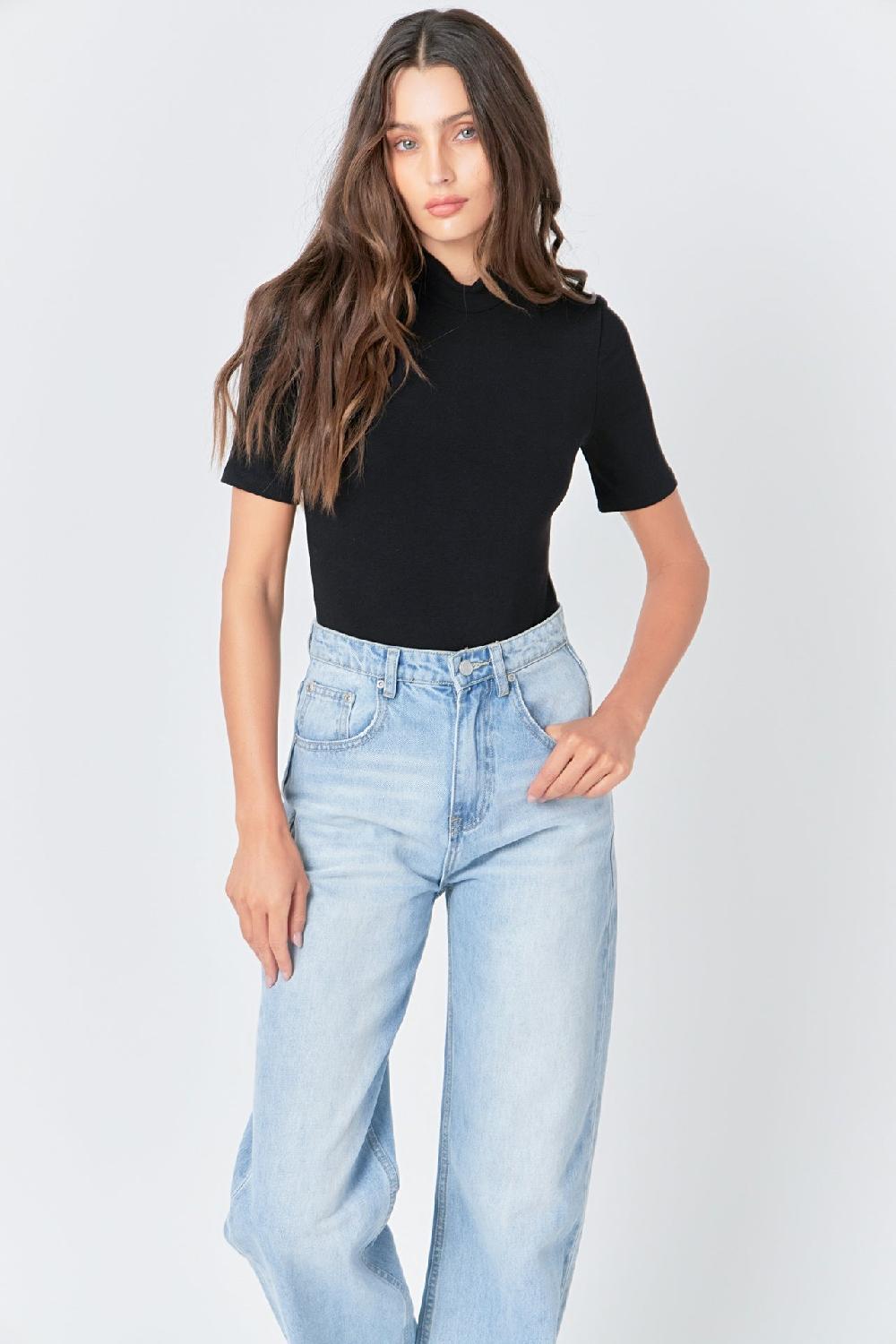 Endless Rose Soft Mock Neck Bodysuit BLACK