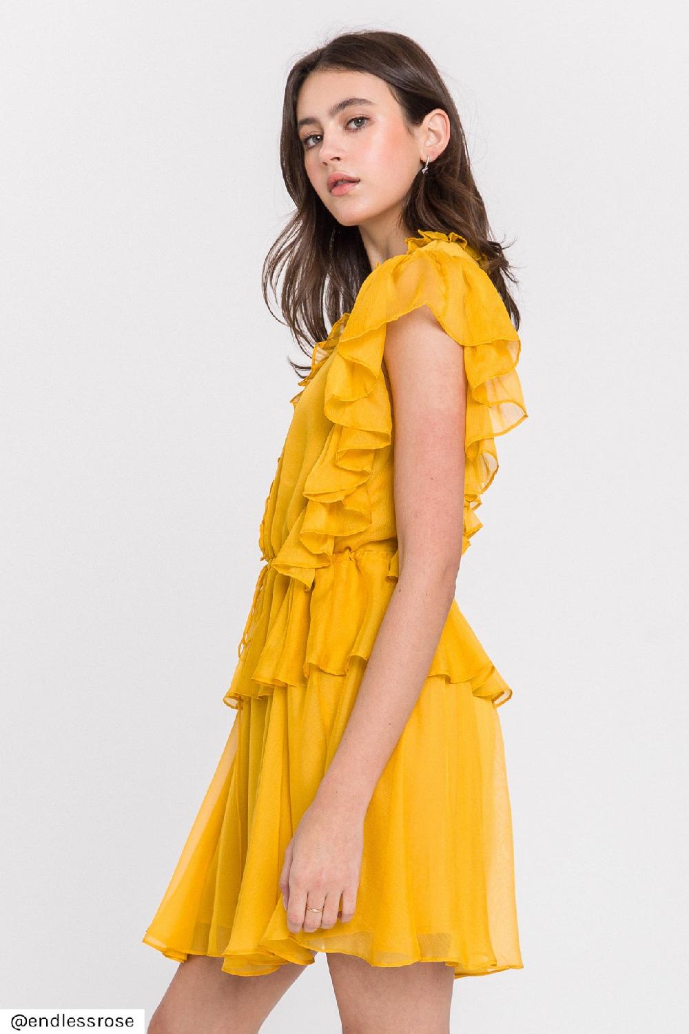 Endless Rose Solid Mini Dress YELLOW