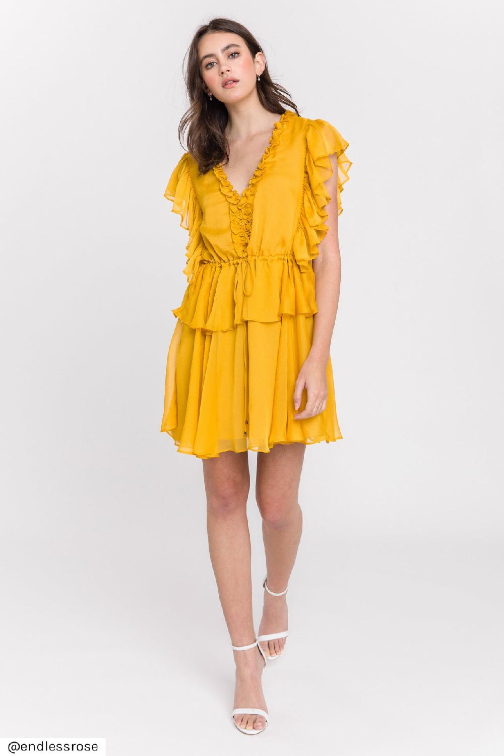 endless rose Solid Mini Dress YELLOW