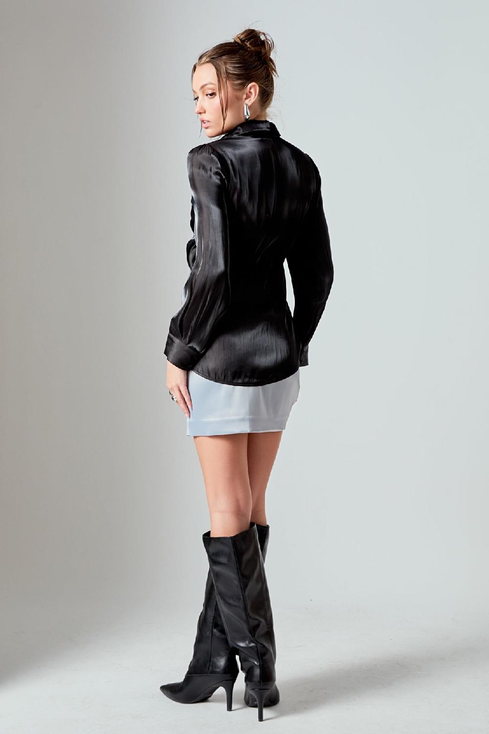 Endless Rose Solid Satin Fit Mini Skirt SILVER