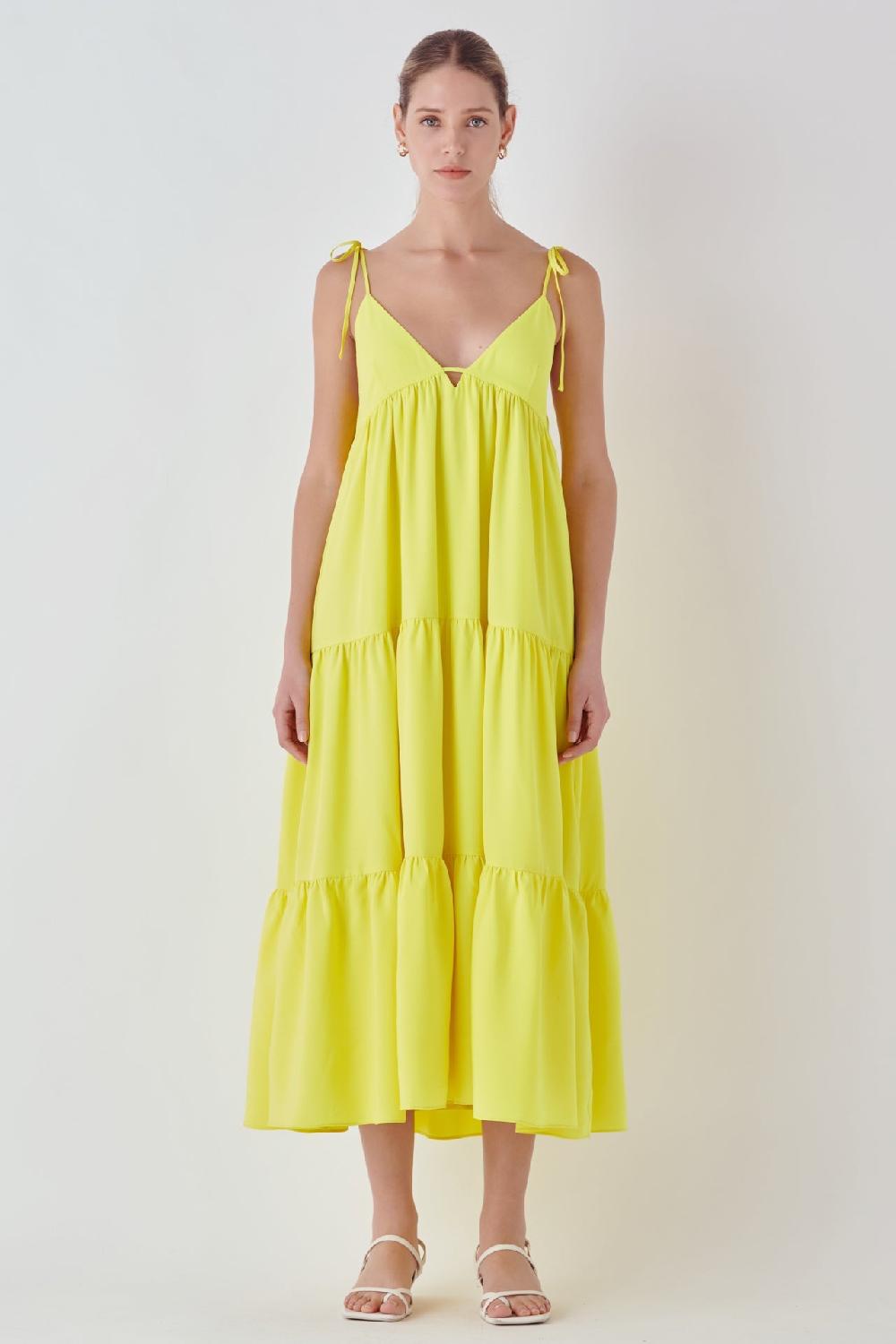 endless rose Spaghetti Tie Maxi Dress LIME