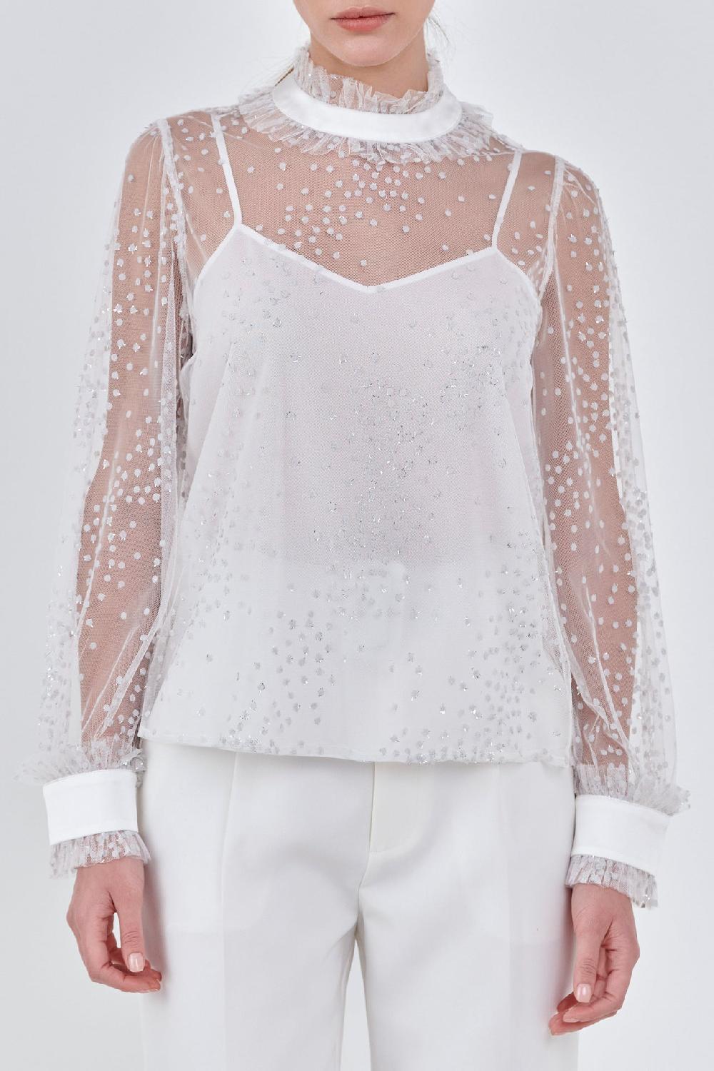 Endless Rose Speckled Mesh Blouse WHITE