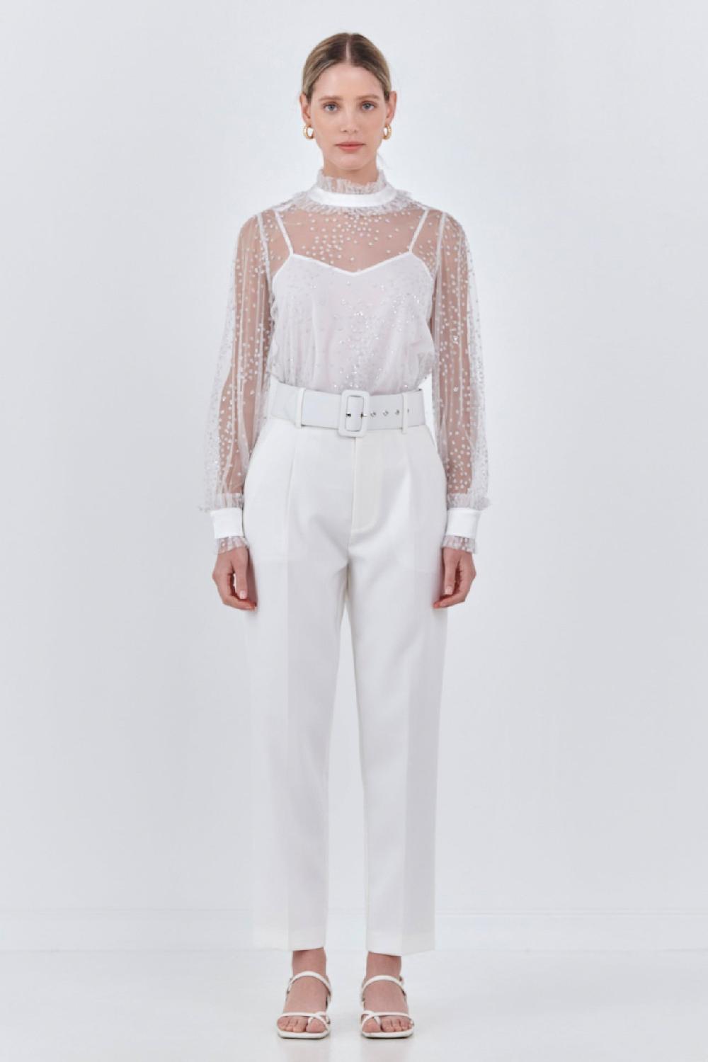 endless rose Speckled Mesh Blouse WHITE