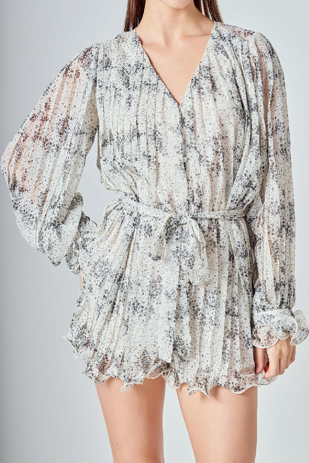 Endless Rose Speckled Pleated Romper WHITE/BLACK