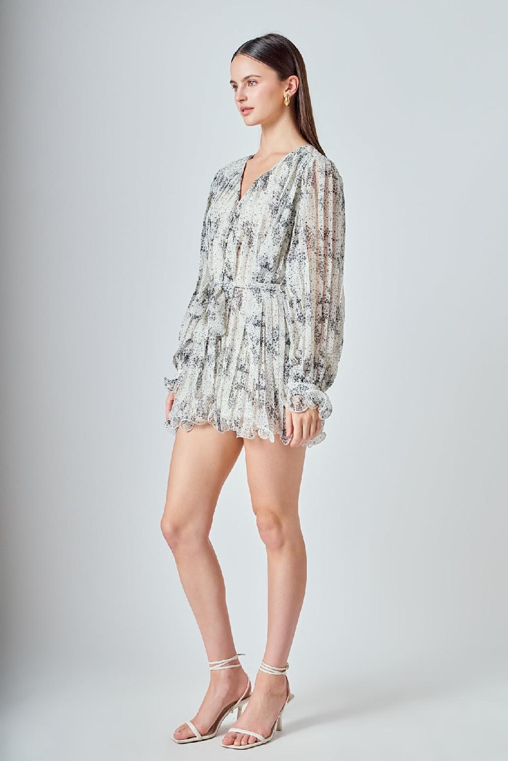 Endless Rose Speckled Pleated Romper WHITE/BLACK