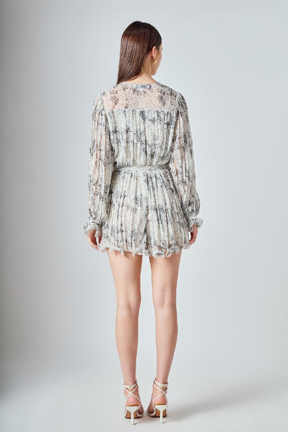 Endless Rose Speckled Pleated Romper WHITE/BLACK