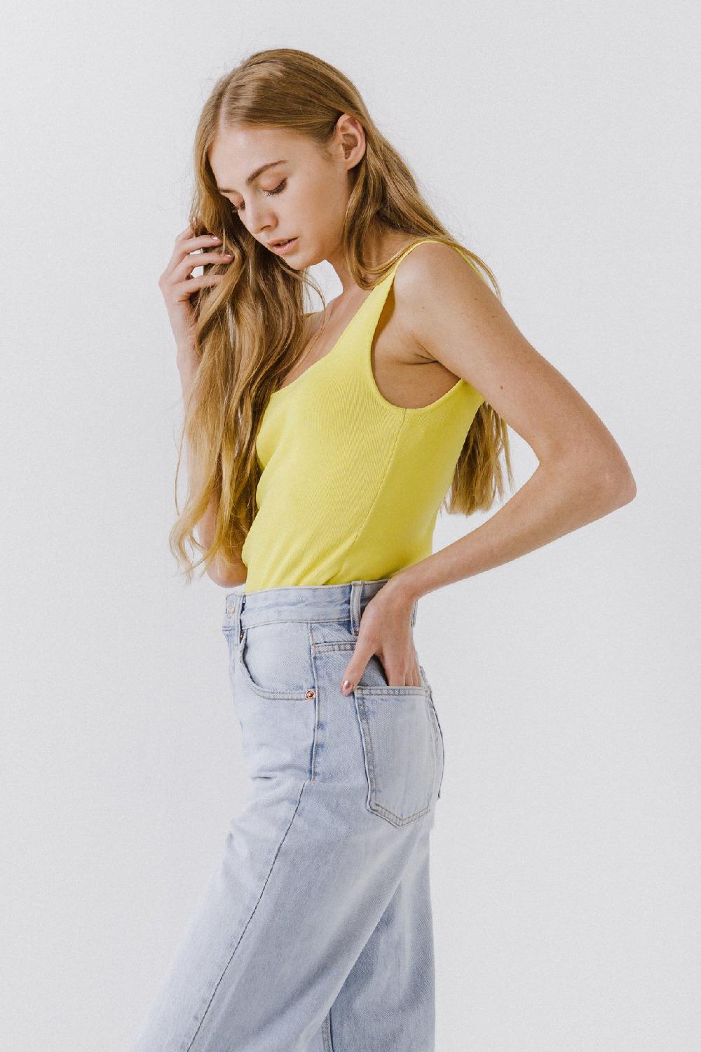 Endless Rose Square Neck Knit Tank LIME
