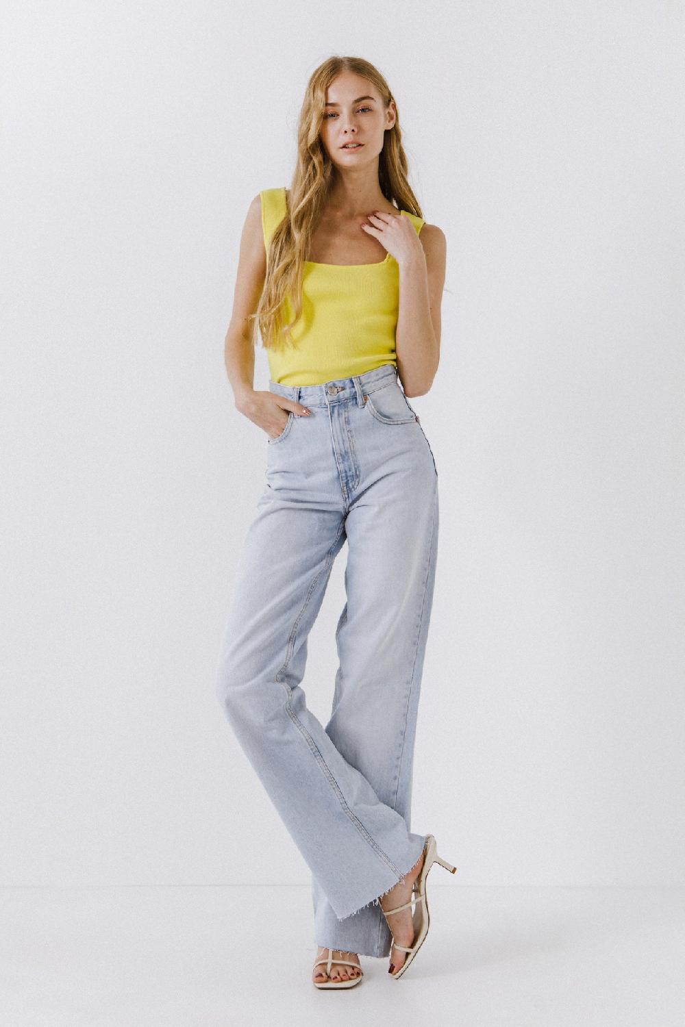 endless rose Square Neck Knit Tank LIME