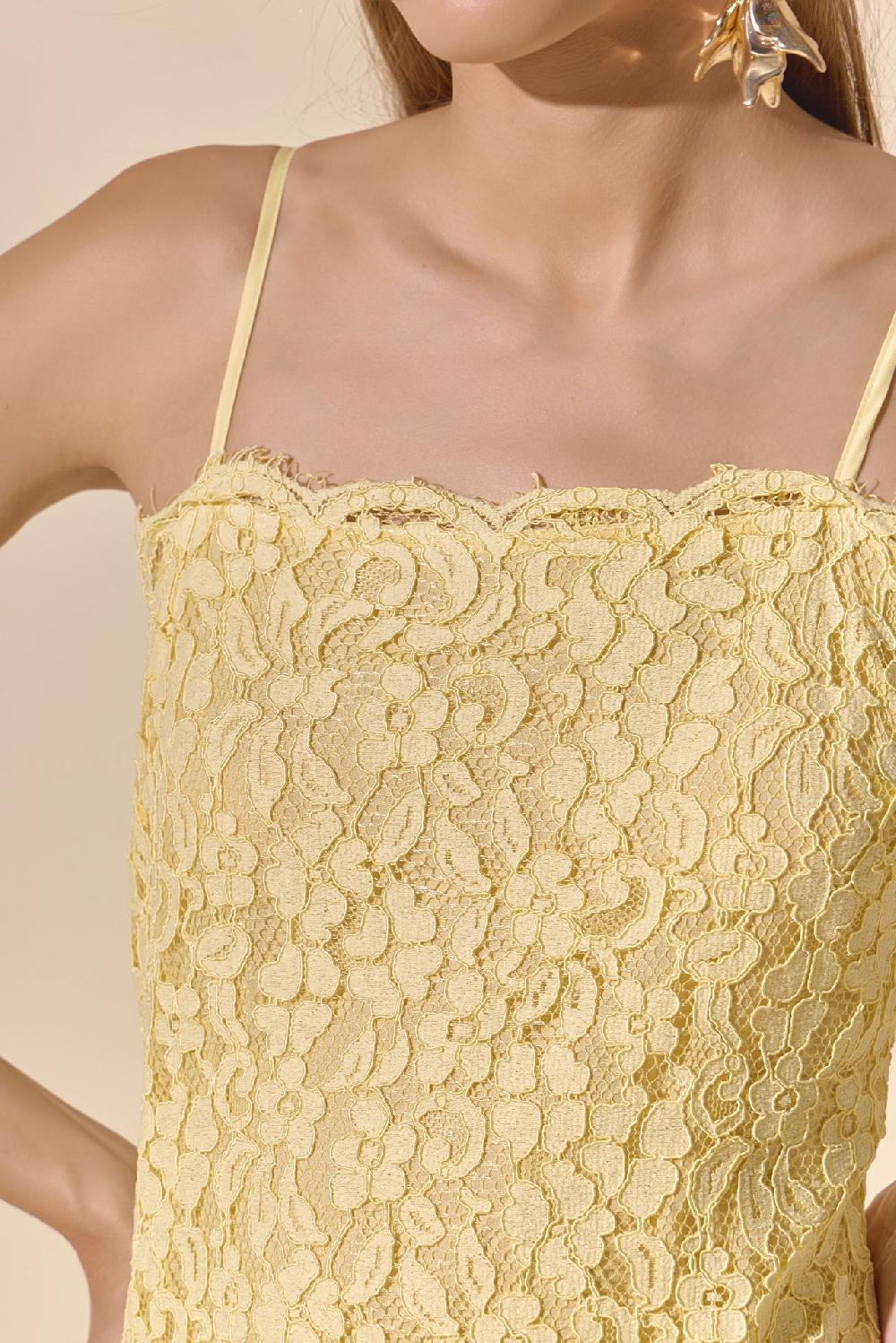 Endless Rose Square Neck Lace Midi Dress BUTTER