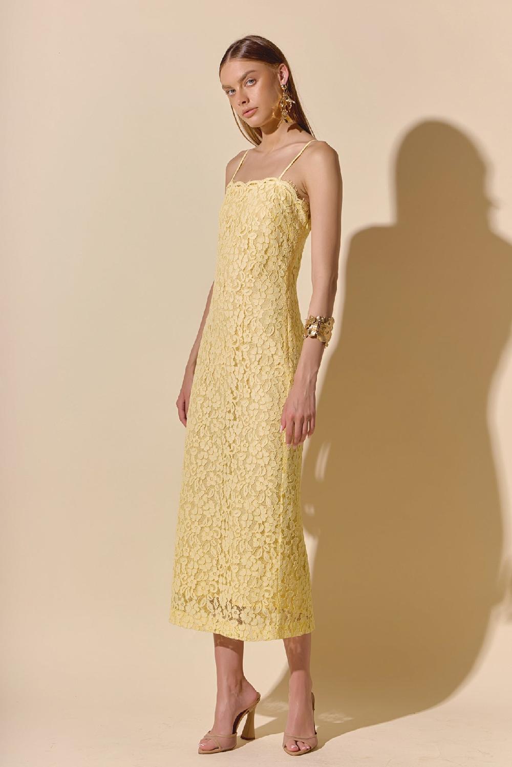 Endless Rose Square Neck Lace Midi Dress BUTTER