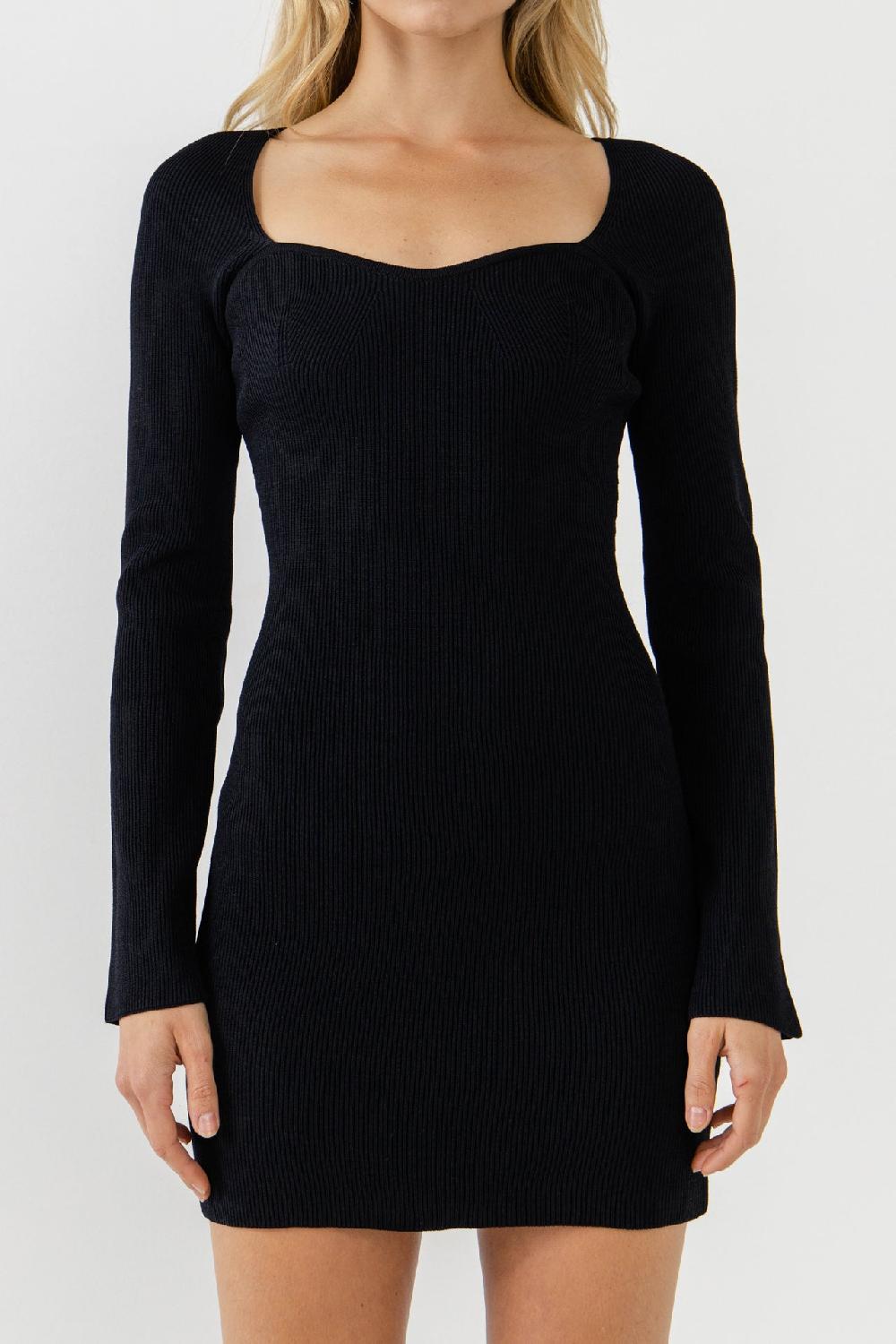 Endless Rose Square Neckline Knit Mini Dress BLACK