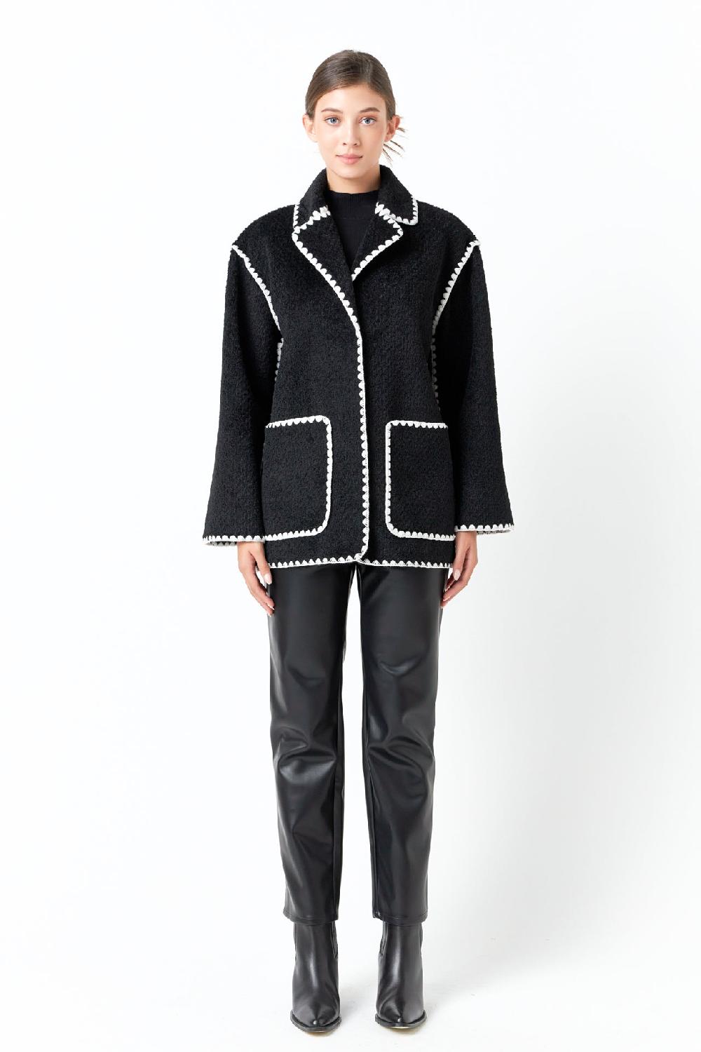 endless rose Stitched Throw Cardigan BLACK