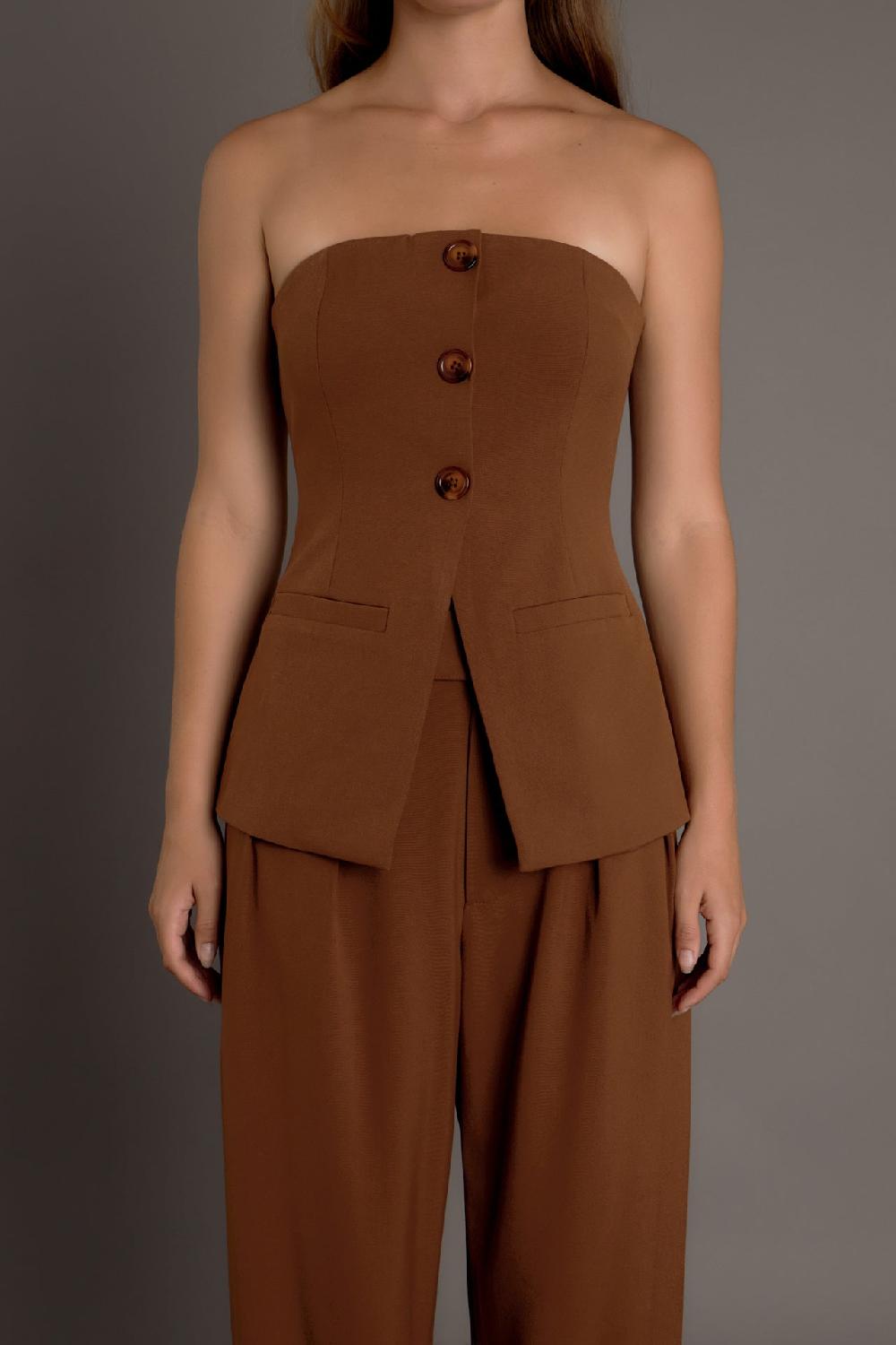Endless Rose Strapless 3-pc Button Long Top BROWN