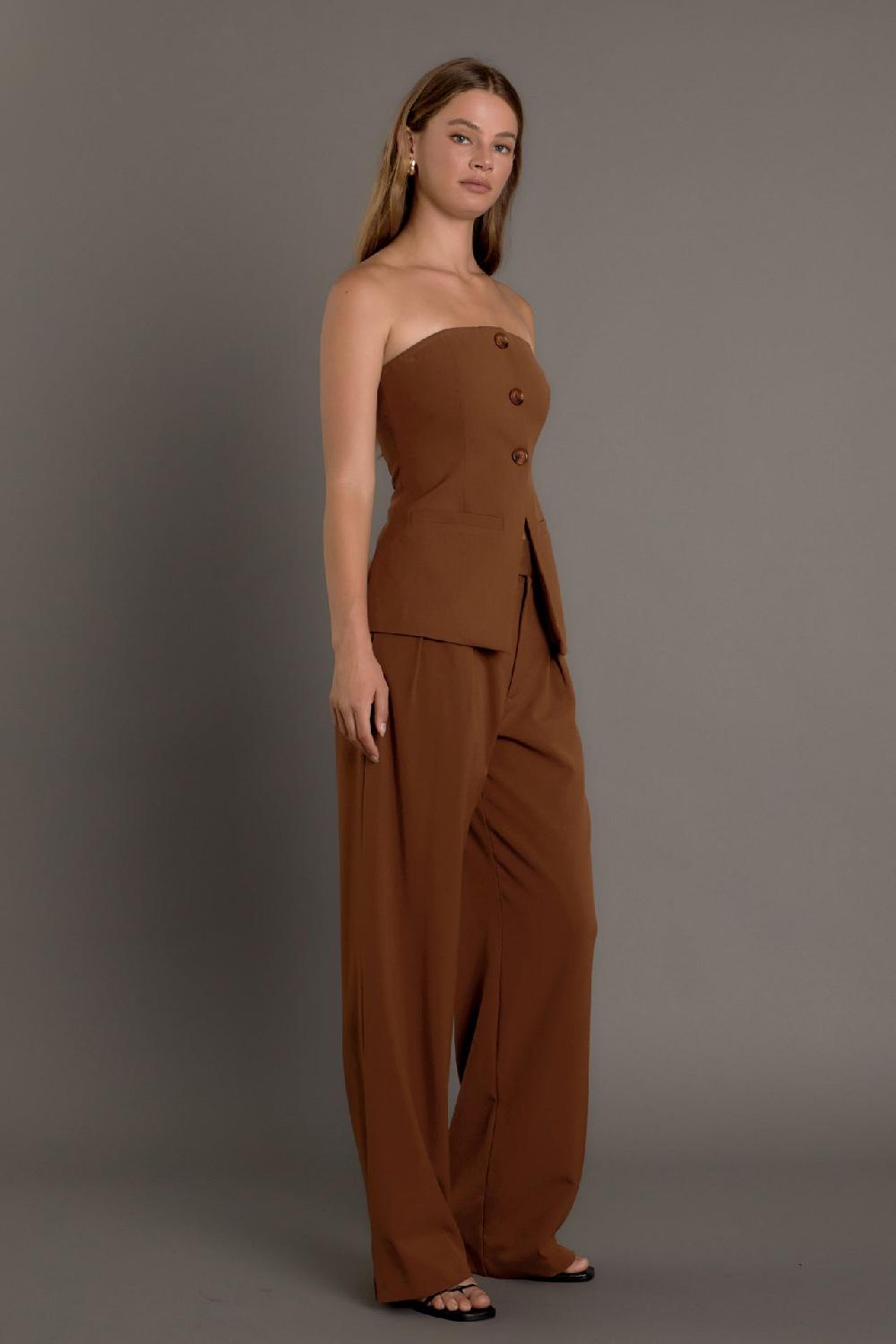 Endless Rose Strapless 3-pc Button Long Top BROWN