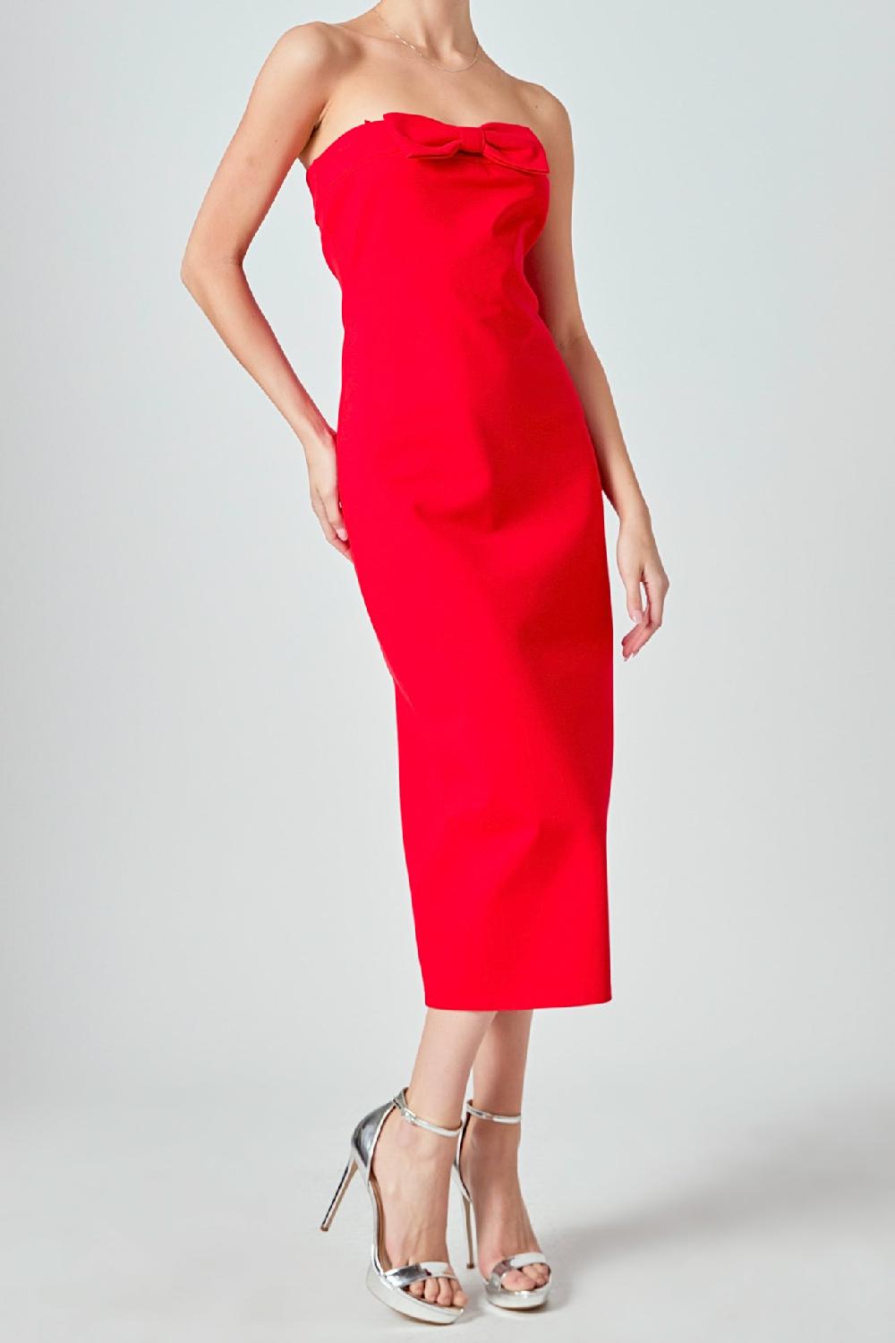 Endless Rose Strapless Bow Midi Dress RED