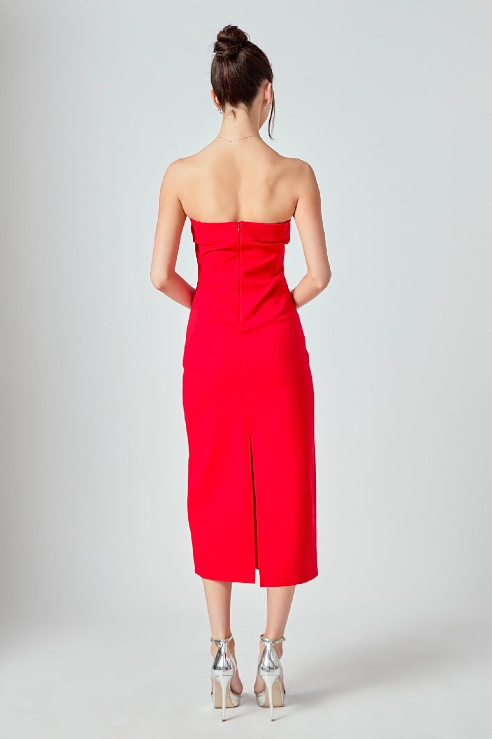Endless Rose Strapless Bow Midi Dress RED