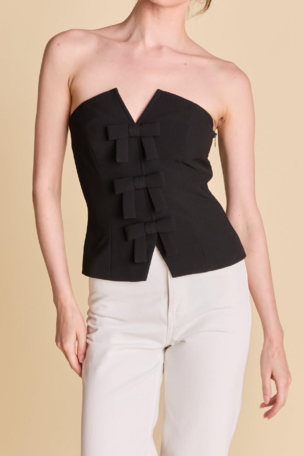 Endless Rose Strapless Bustier Top With Bow BLACK