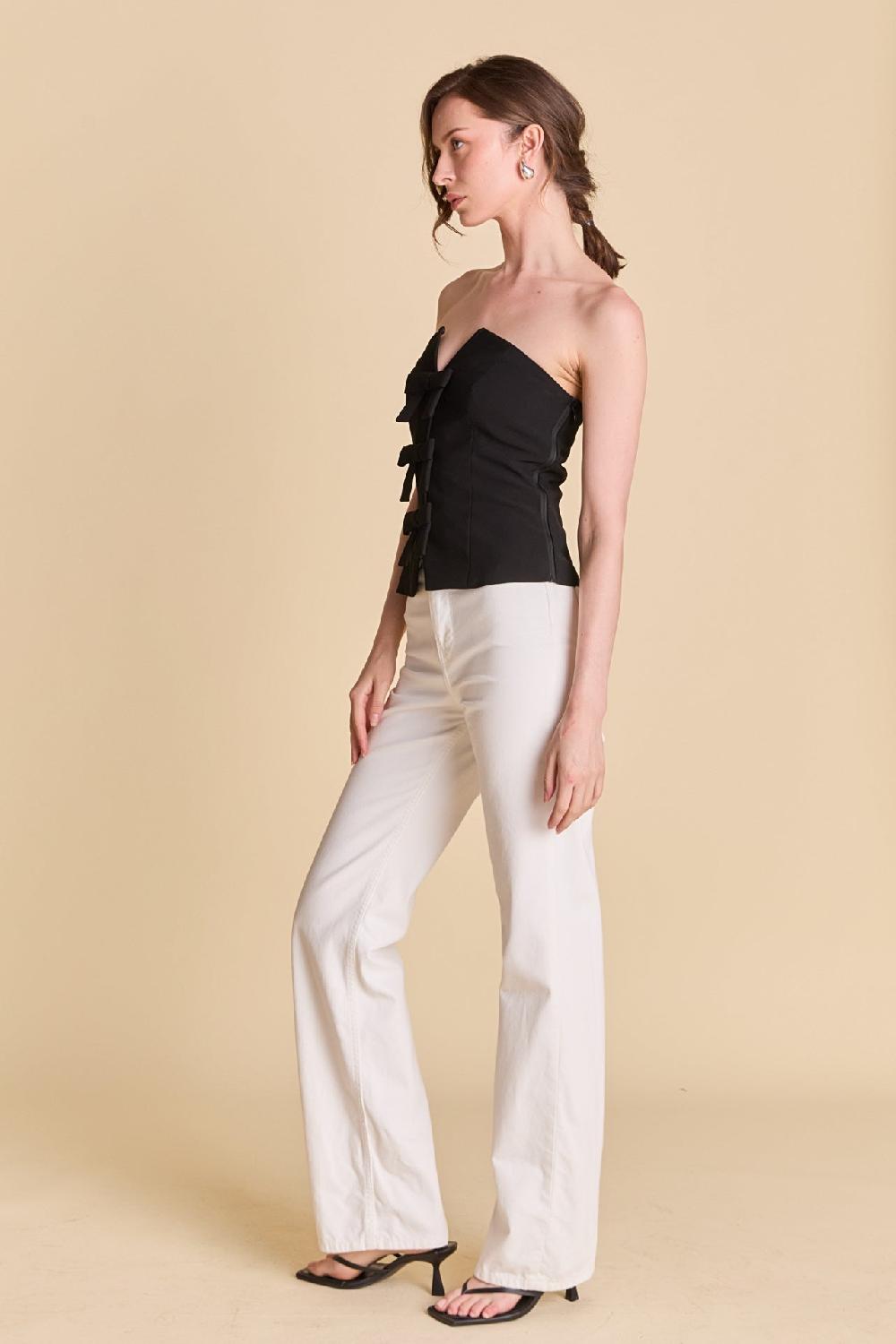 Endless Rose Strapless Bustier Top With Bow BLACK