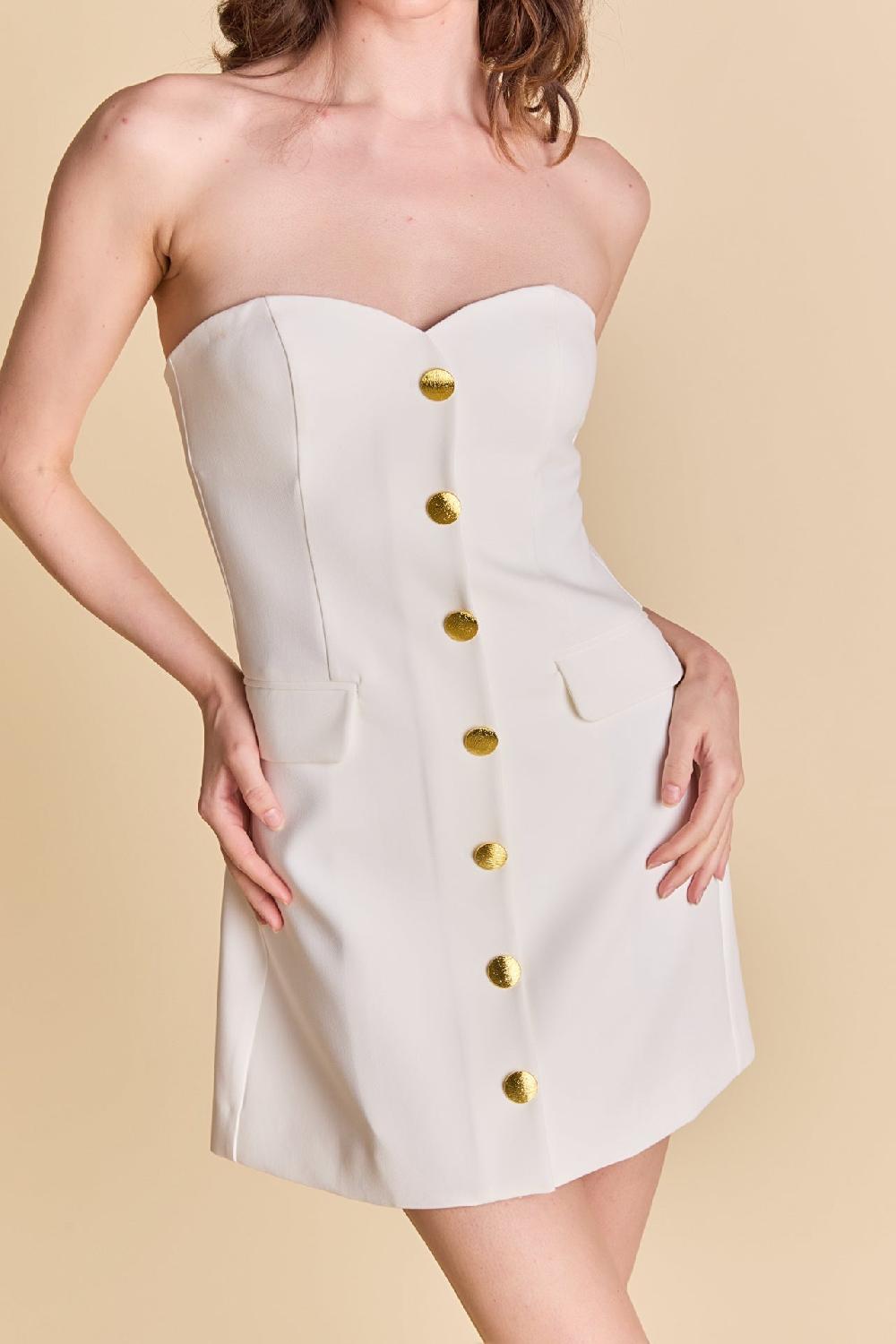 Endless Rose Strapless Buttoned Mini Dress IVORY