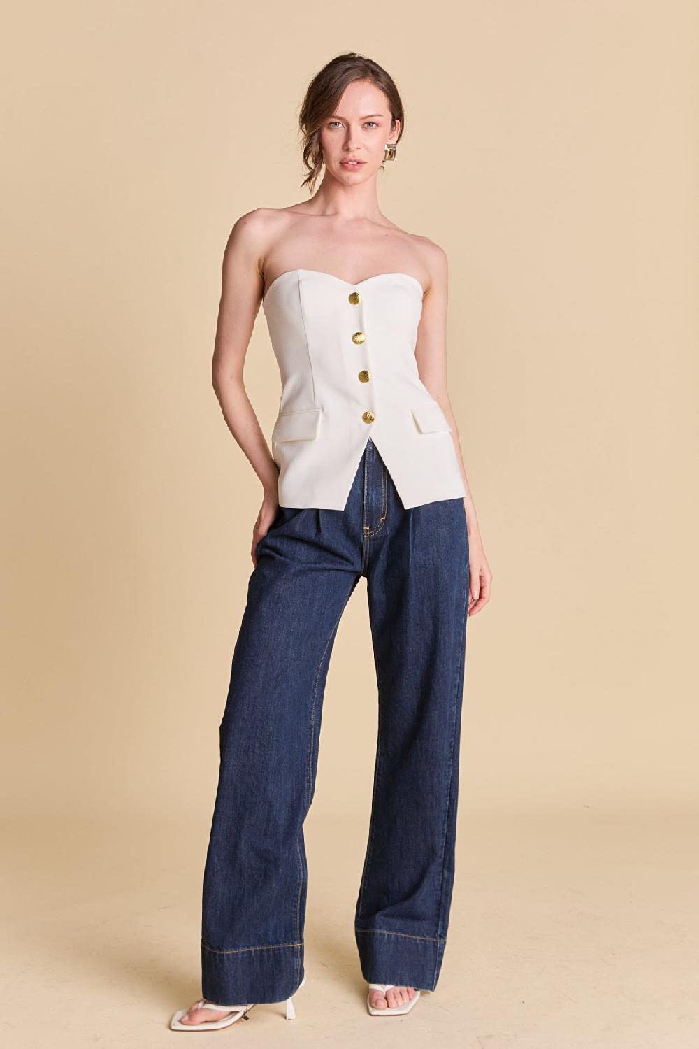 Endless Rose Strapless Buttoned Top IVORY