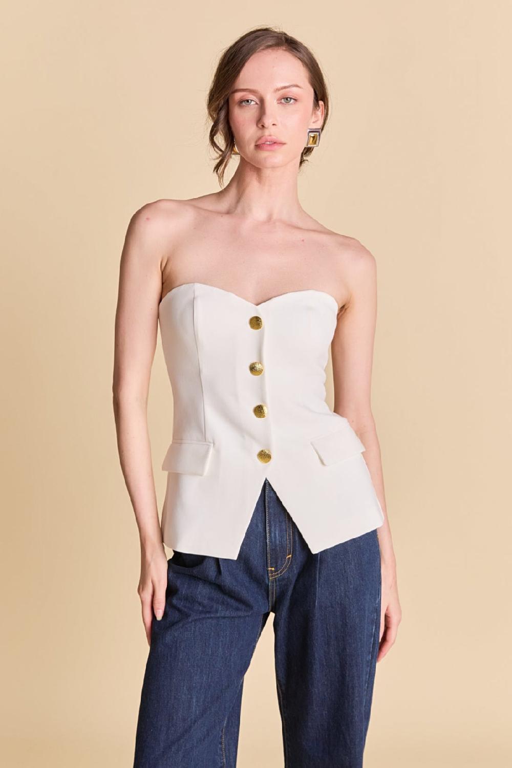 endless rose Strapless Buttoned Top IVORY