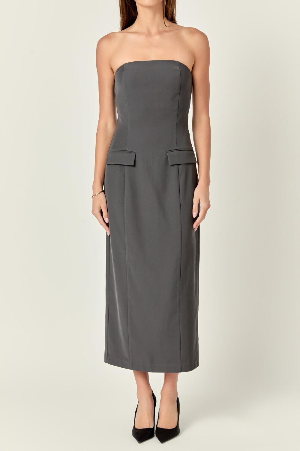 Endless Rose Strapless Column Maxi Dress CHARCOAL