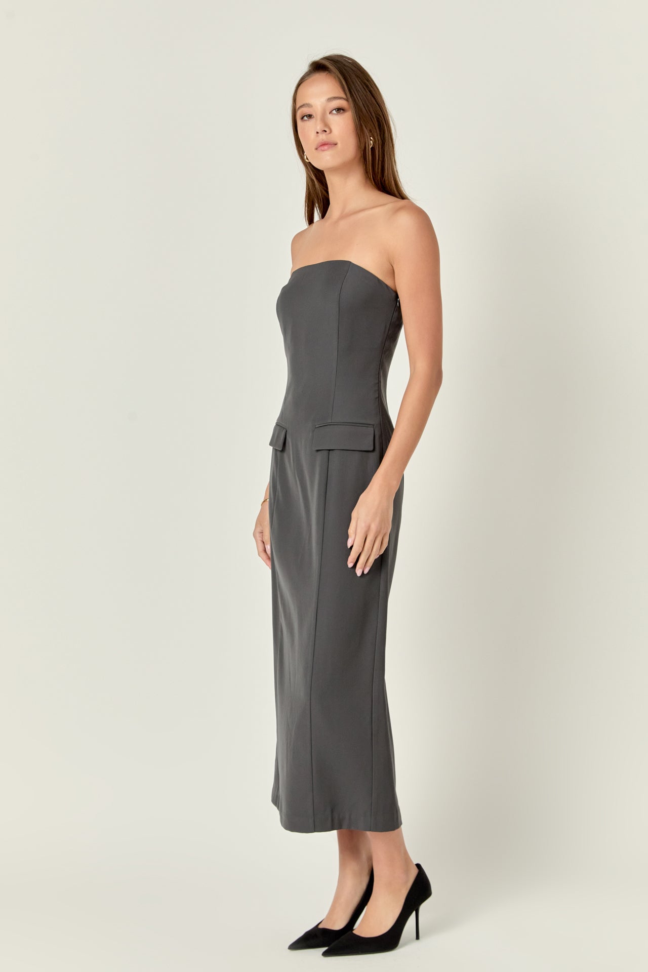 Endless Rose Strapless Column Maxi Dress CHARCOAL