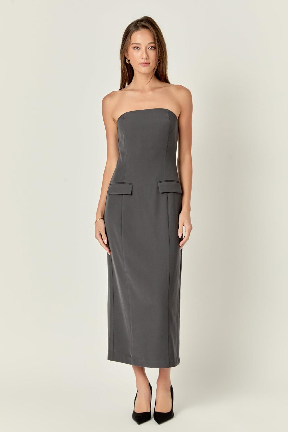 endless rose Strapless Column Maxi Dress CHARCOAL