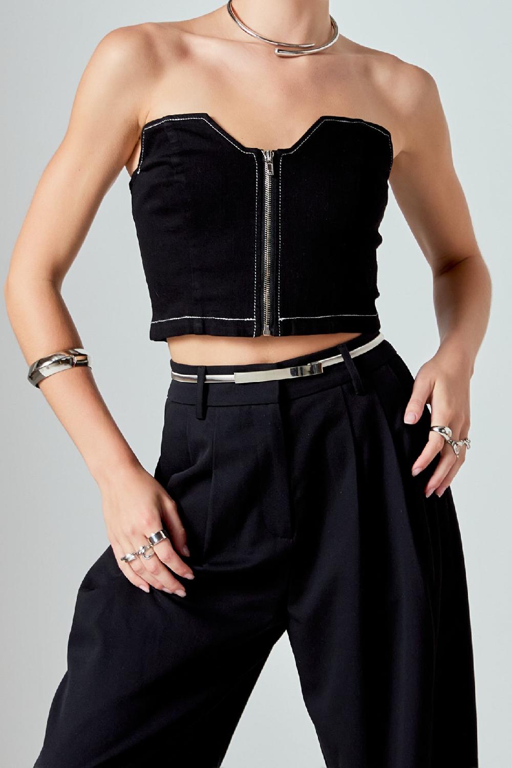 Endless Rose Strapless Denim Top JET BLACK
