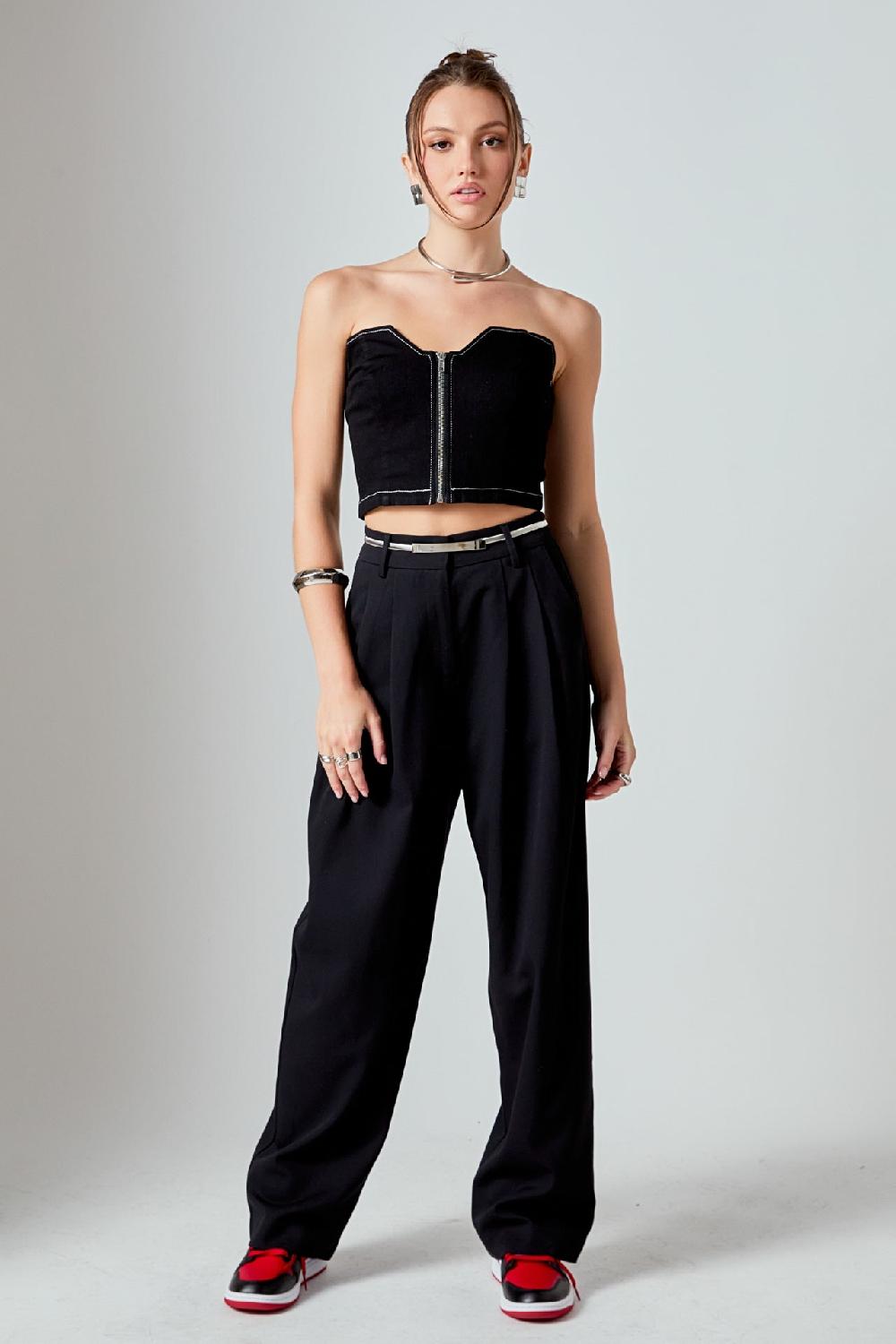 Endless Rose Strapless Denim Top JET BLACK
